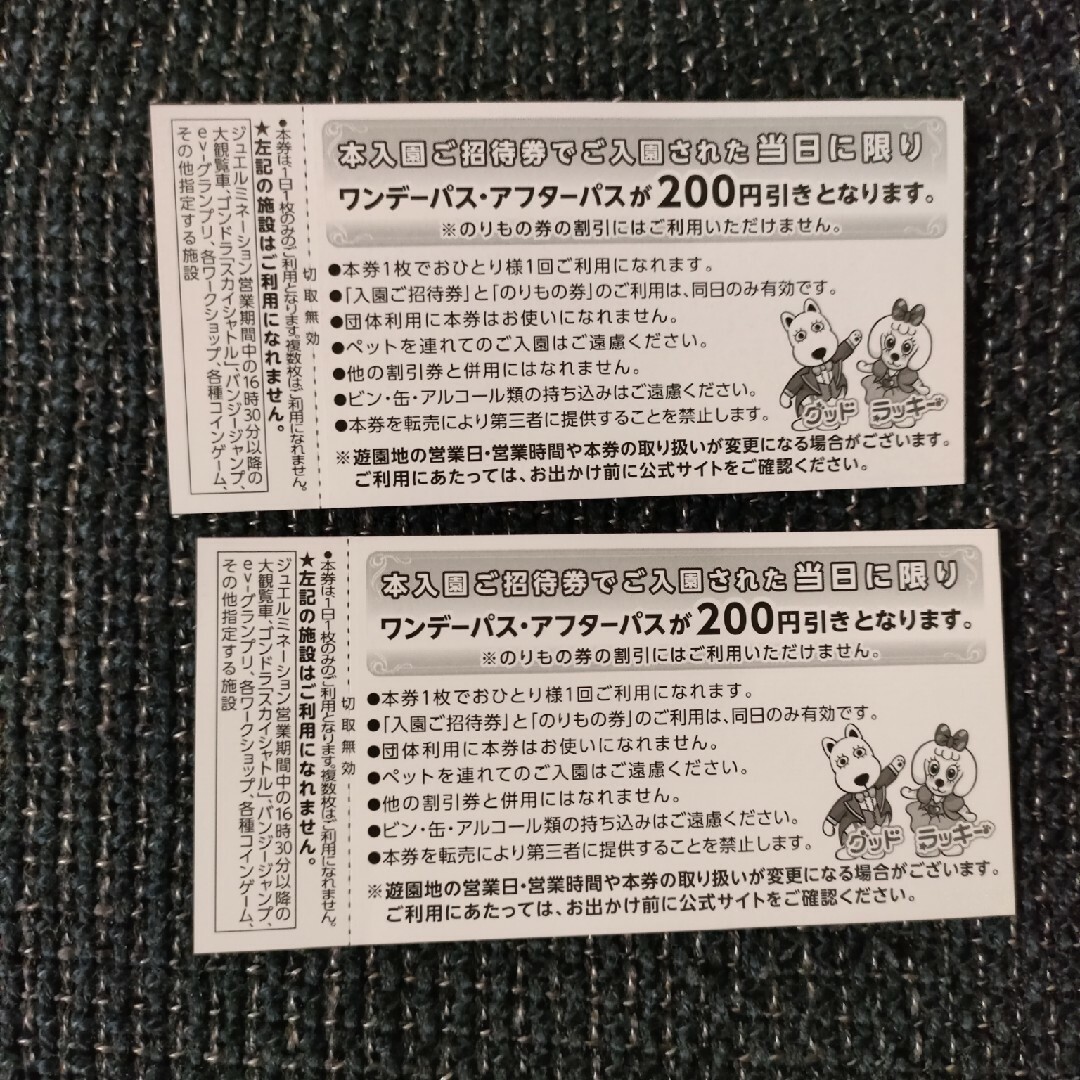 よみうりランド 入園ご招待券 のりもの券 2枚 有効期限:2024年2月29日