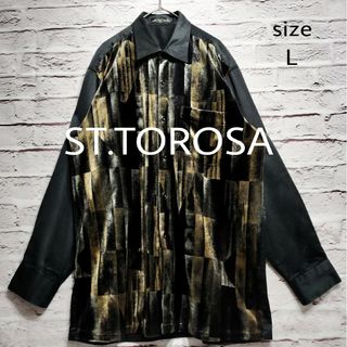 ヴィンテージ(VINTAGE)の【日本製】ST.TOROSA ベロア調 ドッキング シャツ グラデーション柄(シャツ)