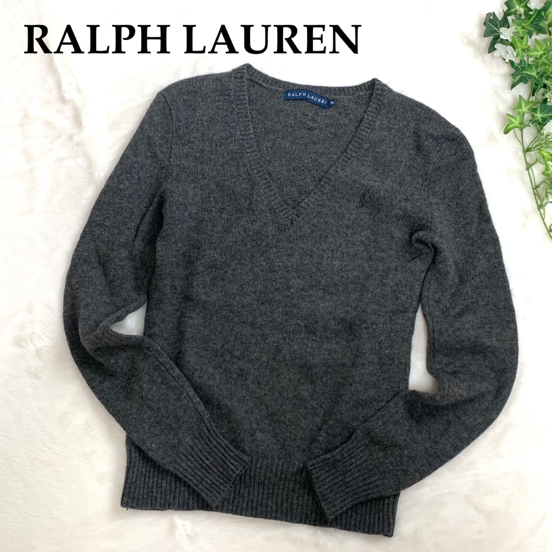 Ralph Lauren(ラルフローレン)のラルフローレン カシミヤ混 羊毛 ニット Vネック グレー 小さいサイズ レディースのトップス(ニット/セーター)の商品写真