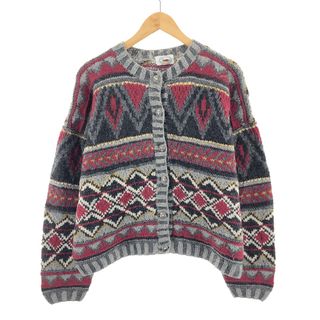 古着 90年代 MARSH LANDING 総柄 HAND KNIT ハンドニット ノルディック ウールニットカーディガン レディースM ヴィンテージ /eaa405989(カーディガン)