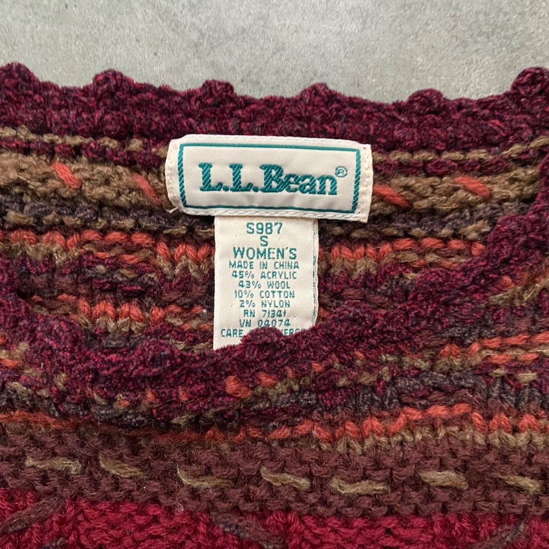 L.L.Bean(エルエルビーン)の80s エルエルビーン ウールニット L バーガンディー×レッド メンズのトップス(ニット/セーター)の商品写真