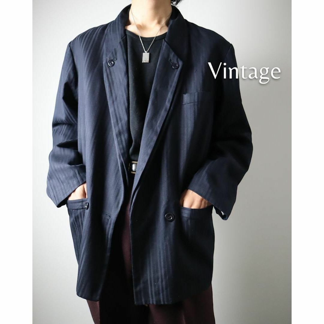 【vintage】ストライプ ショールカラー テーラードジャケット フランス製古着屋arie✿O157
