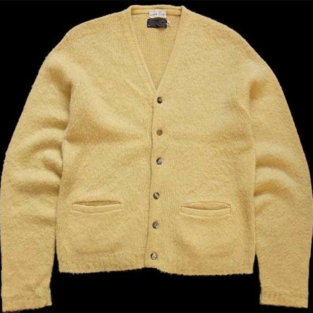 60s ETON 無地 アクリル×モヘアニット カーディガン 薄黄 24