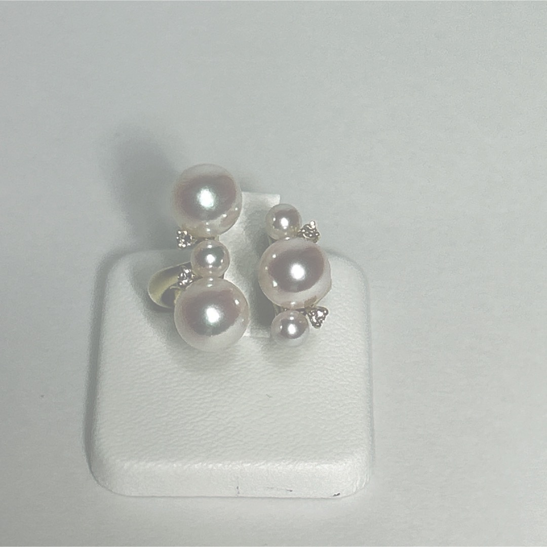 k18あこや真珠天然ダイヤモンドリング レディースのアクセサリー(リング(指輪))の商品写真