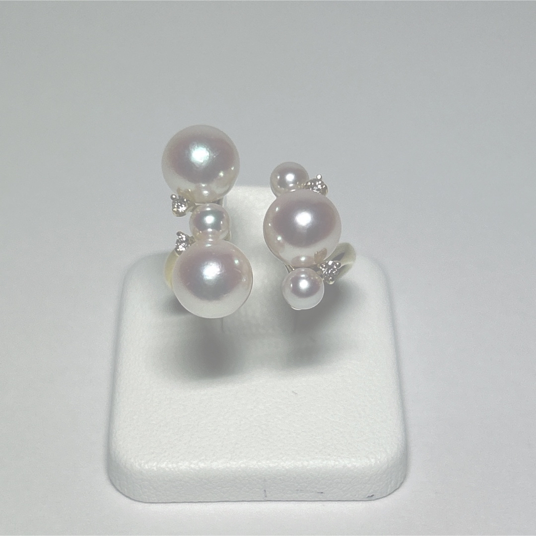 k18あこや真珠天然ダイヤモンドリング レディースのアクセサリー(リング(指輪))の商品写真