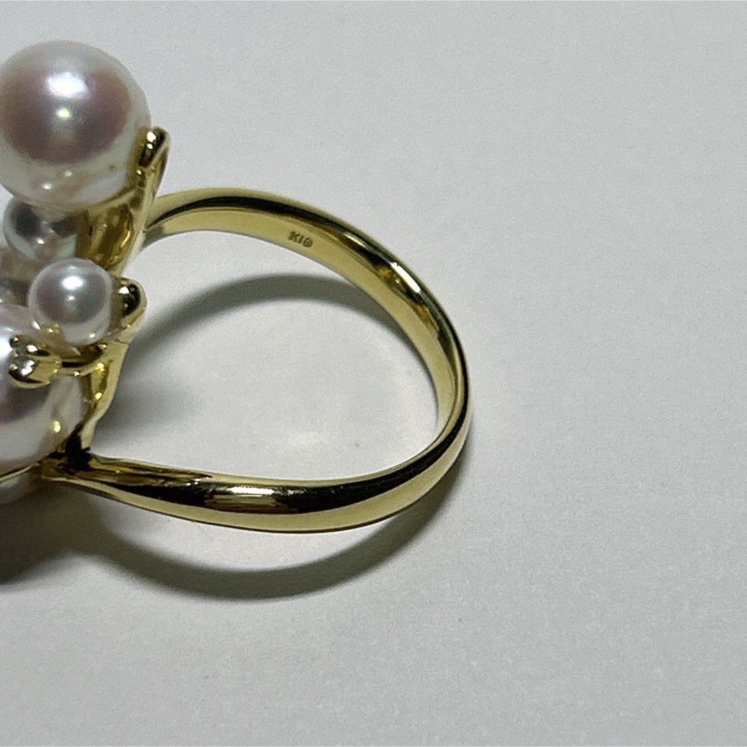 k18あこや真珠天然ダイヤモンドリング レディースのアクセサリー(リング(指輪))の商品写真