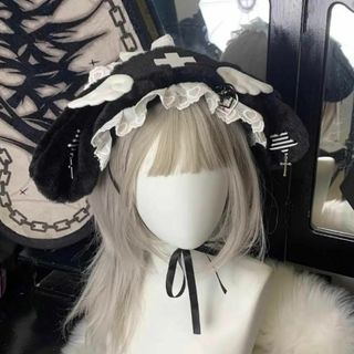 たれ耳 うさぎ ヘッドドレス ブラック 天使界隈 ロリータ コスプレ サブカル(ヘアバンド)