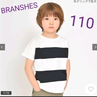 ブランシェス(Branshes)のブランシェス オフホワイト ワイドボーダー切替半袖Tシャツ 110cm 白 黒(Tシャツ/カットソー)