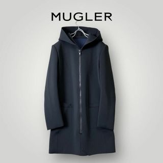 ティエリーミュグレー(Thierry Mugler)のミュグレー/ ボンディング コート フード 黒×青 44 フランス製 アウター(その他)