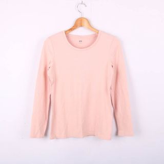 ユニクロ(UNIQLO)のユニクロ 長袖Tシャツ コットンストレッチ レディース Lサイズ ピンク UNIQLO(Tシャツ(長袖/七分))