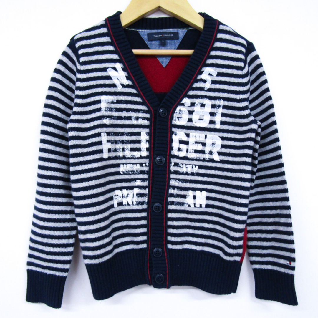 TOMMY HILFIGER(トミーヒルフィガー)のトミーヒルフィガー Vネックカーディガン ボーダー柄 キッズ 男の子用 5サイズ ネイビー×レッド TOMMY HILFIGER キッズ/ベビー/マタニティのキッズ服女の子用(90cm~)(カーディガン)の商品写真