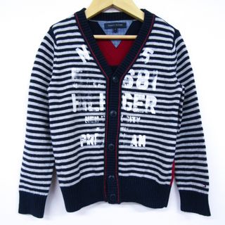 TOMMY HILFIGER - トミーヒルフィガー Vネックカーディガン ボーダー柄 キッズ 男の子用 5サイズ ネイビー×レッド TOMMY HILFIGER