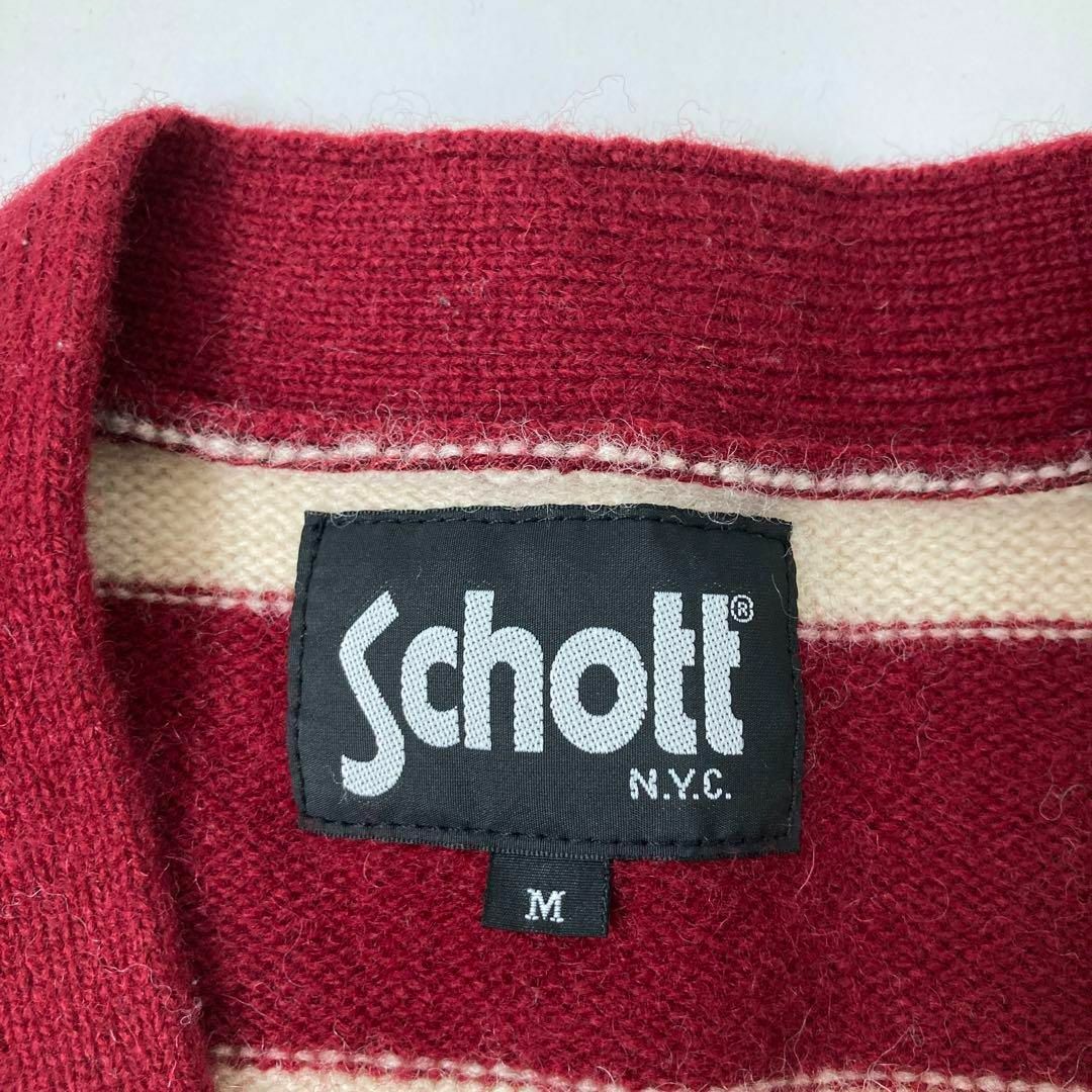 schott(ショット)のSchott 刺繍ロゴ ボーダー ウールカーディガン メンズのトップス(カーディガン)の商品写真