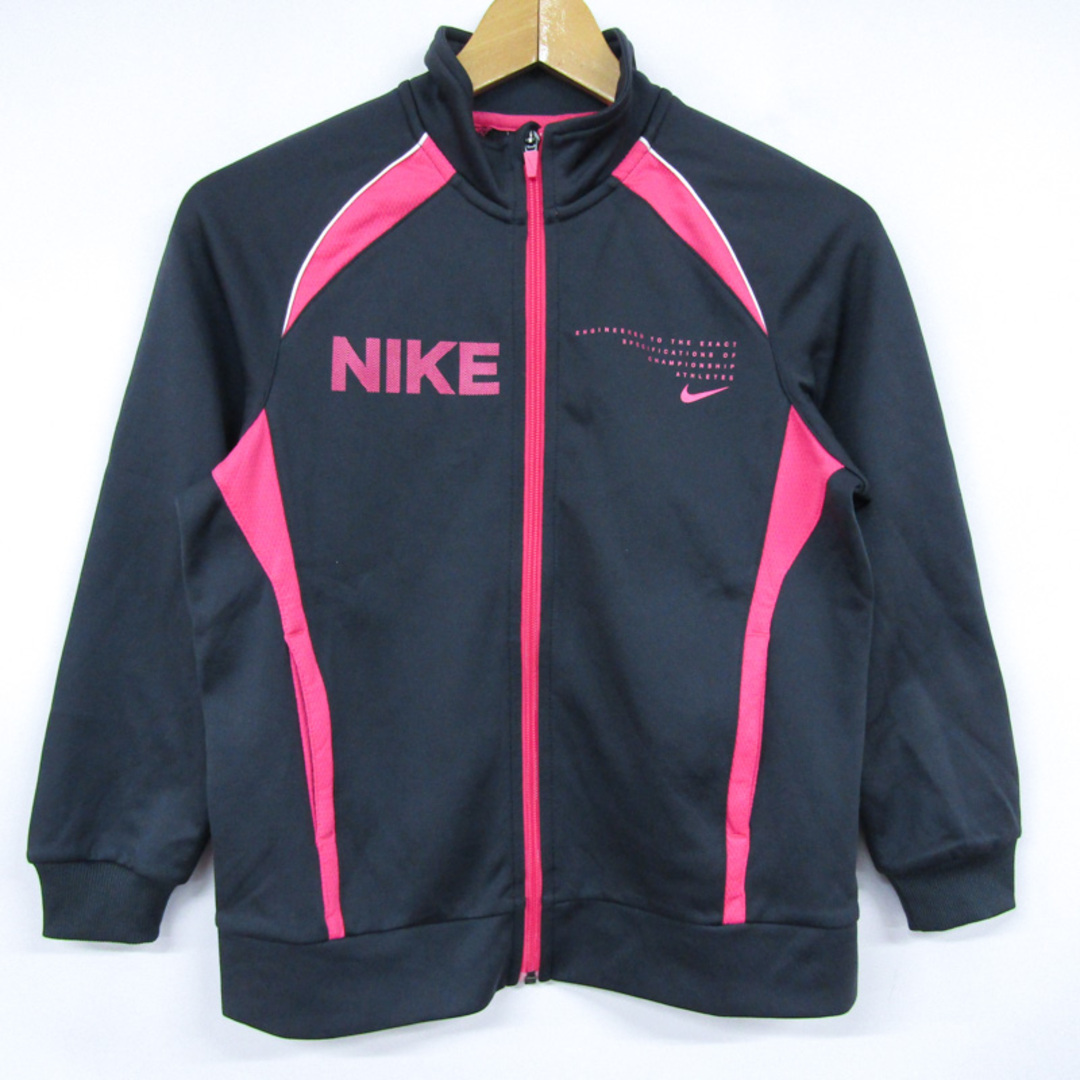 NIKE(ナイキ)のナイキ ジップアップジャージ スポーツウエア  キッズ 女の子用 Sサイズ ブラック NIKE キッズ/ベビー/マタニティのキッズ服女の子用(90cm~)(Tシャツ/カットソー)の商品写真