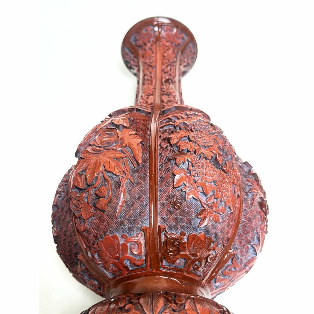 堆朱花瓶 花器 花生 一輪生 銅製 時代物 唐物 骨董 中国古玩 WWST023