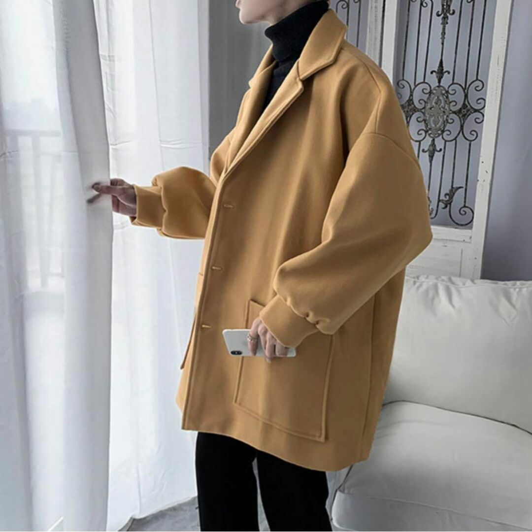 Lサイズ ビッグシルエット チェスターコート ロングコート アウター 冬服 韓国 メンズのジャケット/アウター(チェスターコート)の商品写真