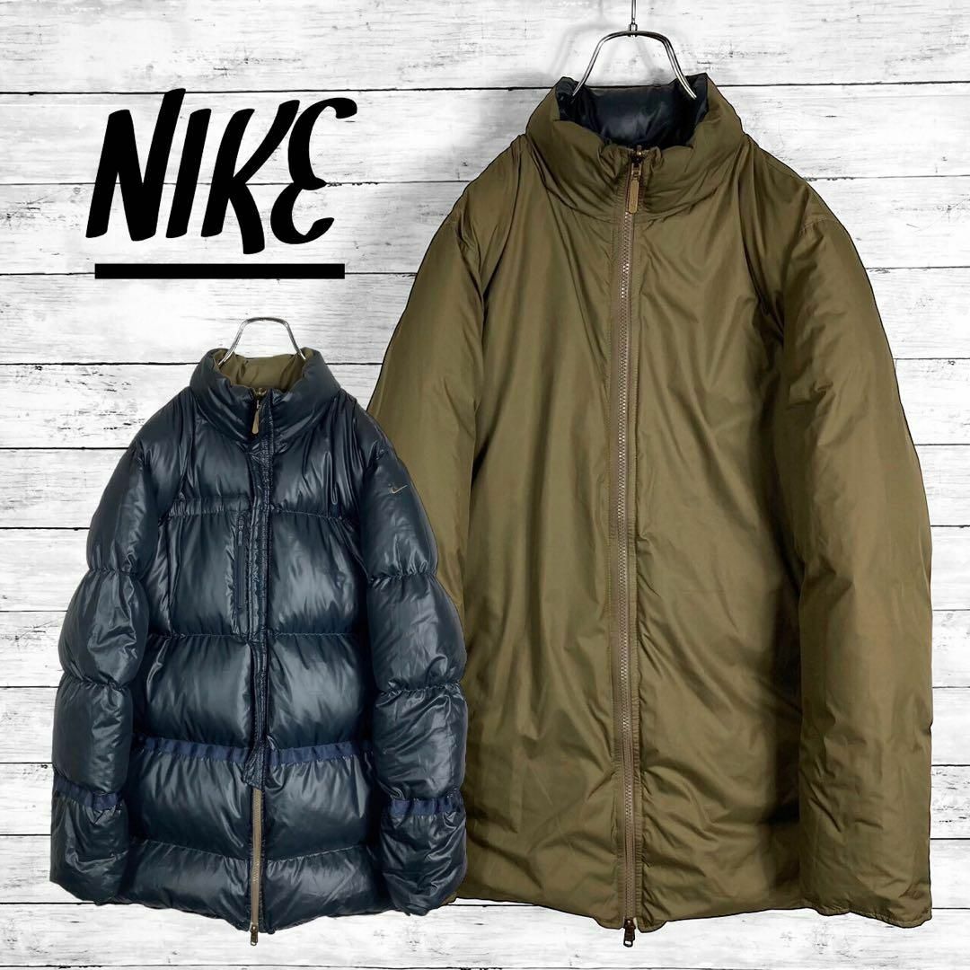NIKE(ナイキ)のNIKE ナイキ リバーシブルダウンジャケット カーキ×ネイビー M メンズのジャケット/アウター(ダウンジャケット)の商品写真