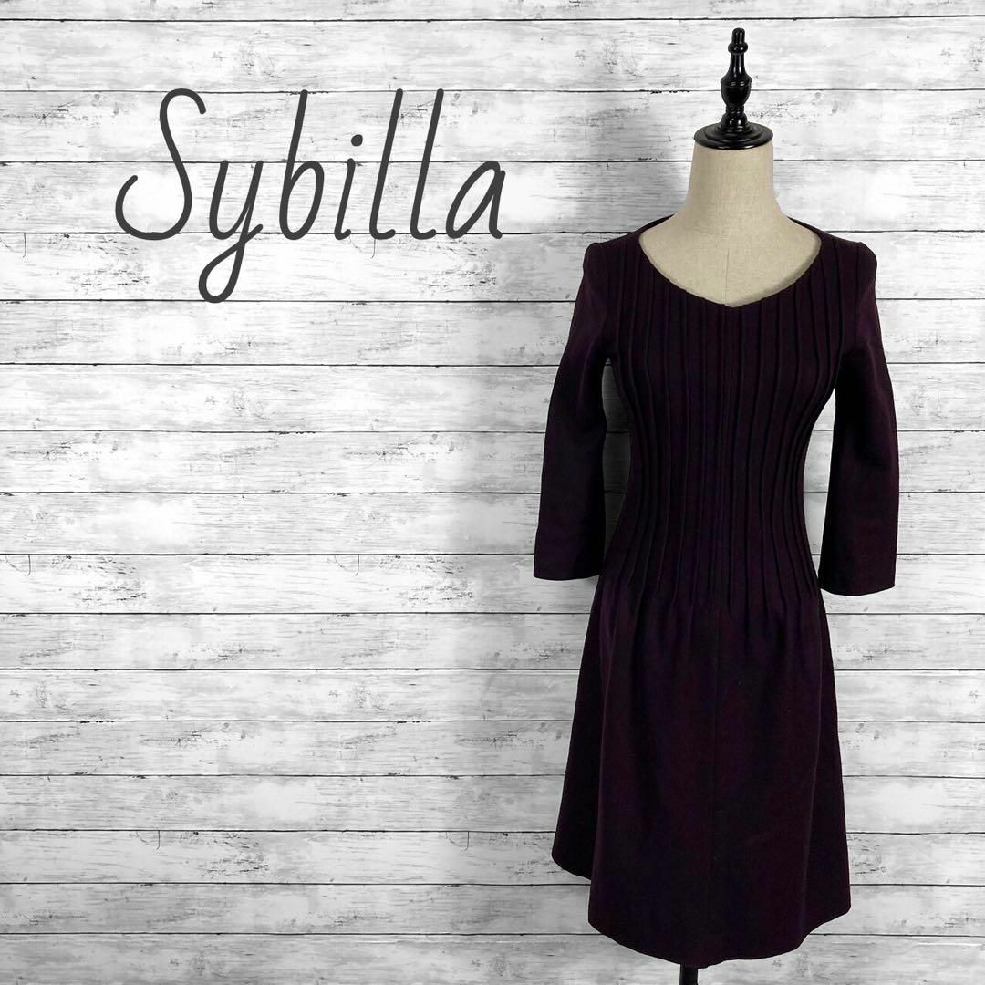 Sybilla(シビラ)のシビラ ピンタックワンピース Vネック パープル レディース Mサイズ レディースのワンピース(ひざ丈ワンピース)の商品写真