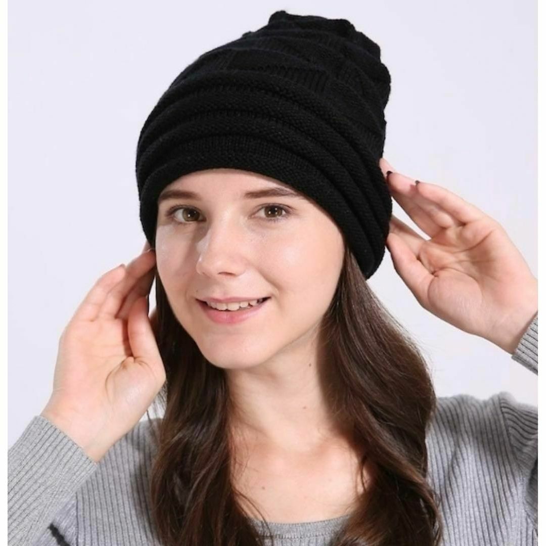 ニット帽 　ブラック　黒　ボリュームニット カジュアル  ユニセックス　 メンズの帽子(ニット帽/ビーニー)の商品写真