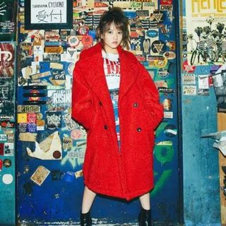 HYSTERIC GLAMOUR - ヒステリックグラマー パイル生地 ダブルブレストコート オレンジ フリーサイズ