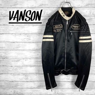 バンソン(VANSON)のバンソン シングルライダースジャケット 刺繍&ワッペン バイカー XLサイズ(ライダースジャケット)