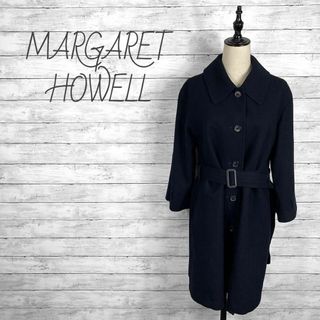 マーガレットハウエル(MARGARET HOWELL)のマーガレットハウエル ベルテッドウールステンカラーコート ネイビー 2サイズ(ロングコート)