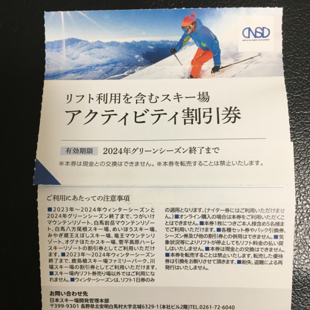 日本スキー場開発株主優待 リフト割引券 2枚 - スキー場