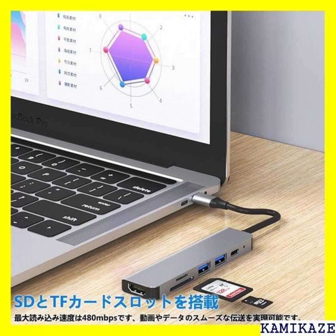 ☆送料無料 USB C ハブ アダプタ 6-in-1 マル デバイス対応 164の通販