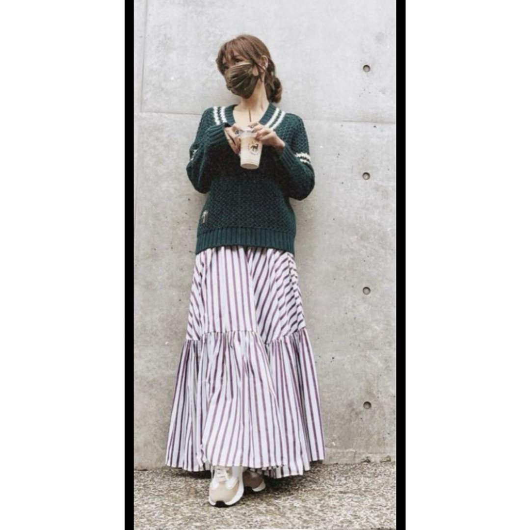 パープルストライプティアードロングスカート レディースのスカート(ロングスカート)の商品写真