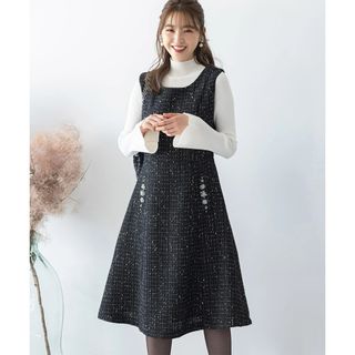 トッコクローゼット(TOCCO closet)のポケットパールビジュー付きスパンコールツイードワンピース(ひざ丈ワンピース)