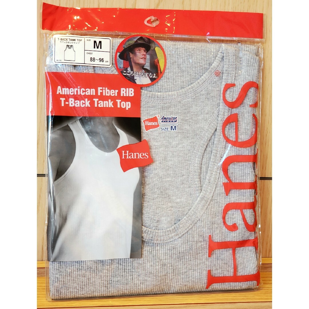 Hanes(ヘインズ)のHanes Tバックタンクトップ Mサイズ グレー 胸囲88～96cm リブ編 メンズのトップス(タンクトップ)の商品写真