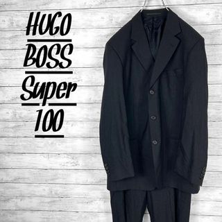 ヒューゴボス(HUGO BOSS)のヒューゴボス ウールセットアップスーツ チェック柄 ブラック メンズ48サイズ(セットアップ)