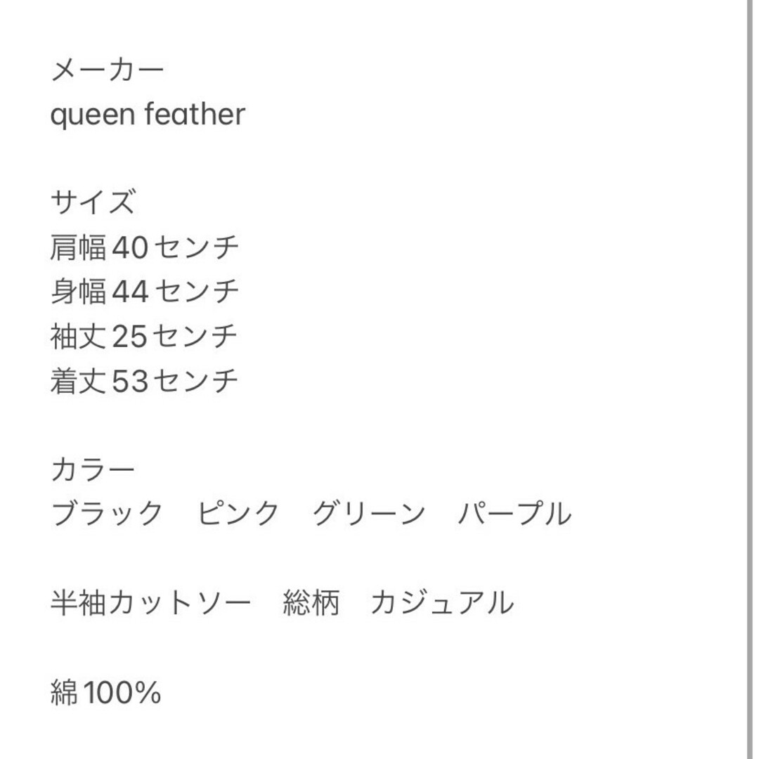 QUEEN FEATHER　半袖カットソー　L　総柄　ブラック　ピンク　グリーン レディースのトップス(カットソー(半袖/袖なし))の商品写真