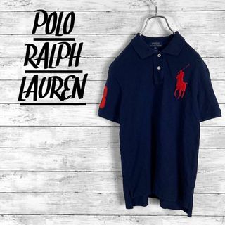 ポロラルフローレン(POLO RALPH LAUREN)のポロラルフローレン ロゴ刺繍ポロシャツ ネイビー レッド メンズLサイズ(ポロシャツ)