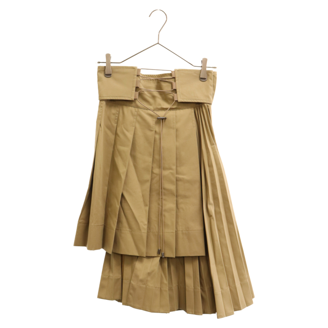 DIOR ディオール 23AW ASYMMETRIC PLEATED SKIRT WITH LACE-UP DETAIL 257J68A3332 アシンメトリックプリーツレースアップスカート ベージュ レディース67センチ裾幅