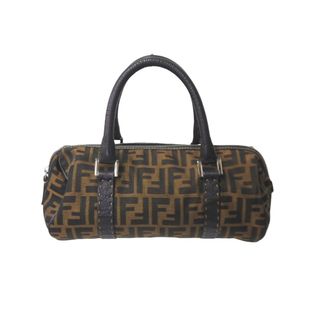 フェンディ(FENDI)のFENDI フェンディ ボストンバッグ ハンドバッグ ズッカ柄 コットンキャンバス レザー ブラウン シルバー金具 美品 中古 58553(ハンドバッグ)