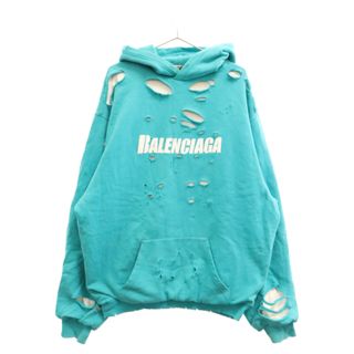 バレンシアガ(Balenciaga)のBALENCIAGA バレンシアガ 21SS Caps Destroyed Hoodie キャップス デストロイド フーディ プルオーバーパーカー ダメージ加工 659403 TKVB6 ブルー(パーカー)