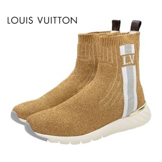 ルイヴィトン(LOUIS VUITTON)の未使用 ルイヴィトン LOUIS VUITTON アフターゲームライン スニーカー ソックススニーカー ラメ ニット ロゴ ゴールド(スニーカー)