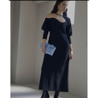 アメリヴィンテージ(Ameri VINTAGE)のLAKE CURVE TRICOT RIB DRESS(ロングワンピース/マキシワンピース)