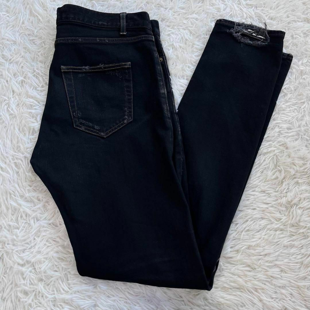 Saint Laurent(サンローラン)の【美品・エディ期】サンローラン パリ　デストロイ ブラック スキニー パンツ　黒 メンズのパンツ(デニム/ジーンズ)の商品写真