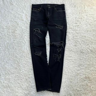 サンローラン(Saint Laurent)の【美品・エディ期】サンローラン パリ　デストロイ ブラック スキニー パンツ　黒(デニム/ジーンズ)