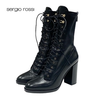 セルジオロッシ(Sergio Rossi)のセルジオロッシ sergio rossi ブーツ ショートブーツ 靴 シューズ レースアップ レザー ブラック 黒(ブーツ)