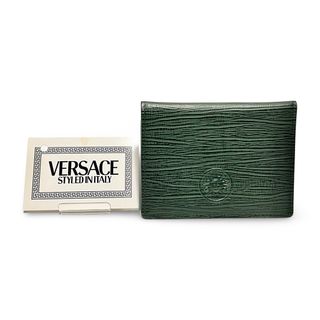 ヴェルサーチ(VERSACE)のVERSACE ヴェルサーチェ サンバースト カードケース 定期入れ パスケース レザー グリーン(名刺入れ/定期入れ)