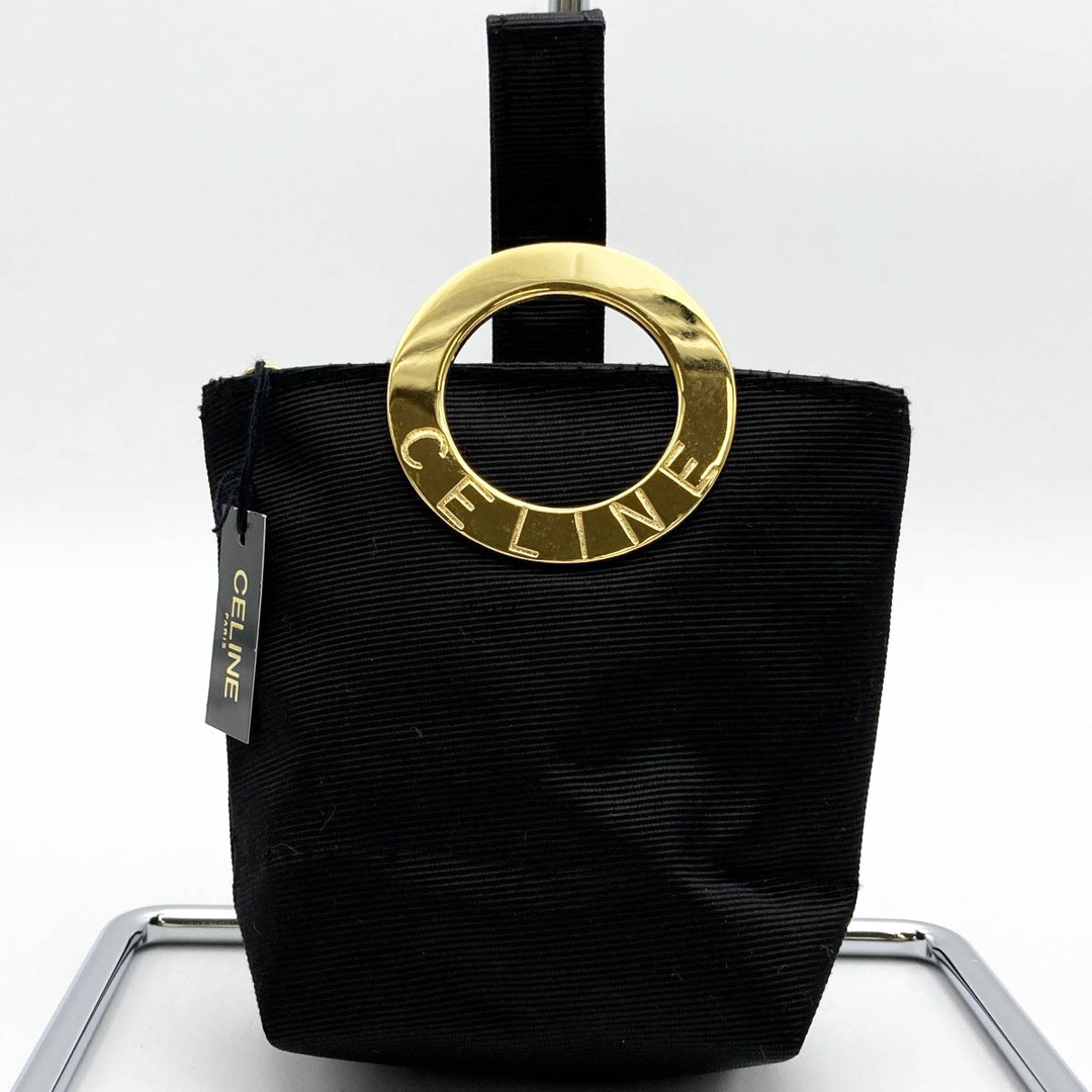 中美品 CELINE セリーヌ サークルポーチ ポーチ サークルロゴ ロゴ ブラック ゴールド金具 レディース ファッション 小物 USEDスレ金具部分