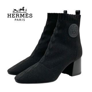 エルメス(Hermes)の未使用 エルメス HERMES ヴォルヴェール ブーツ ショートブーツ ソックスブーツ エクスリブリス ニット レザー ブラック 黒(ブーツ)