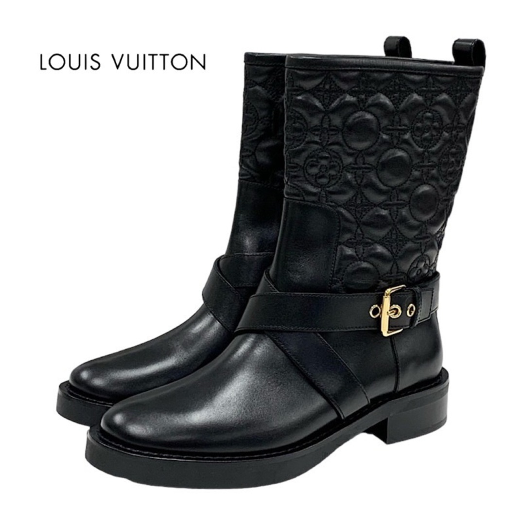 LOUIS VUITTON(ルイヴィトン)のルイヴィトン LOUIS VUITTON ロードゲームライン ショートブーツ アンクルブーツ モノグラムフラワー キルティング ベルト ブラック レディースの靴/シューズ(ブーツ)の商品写真