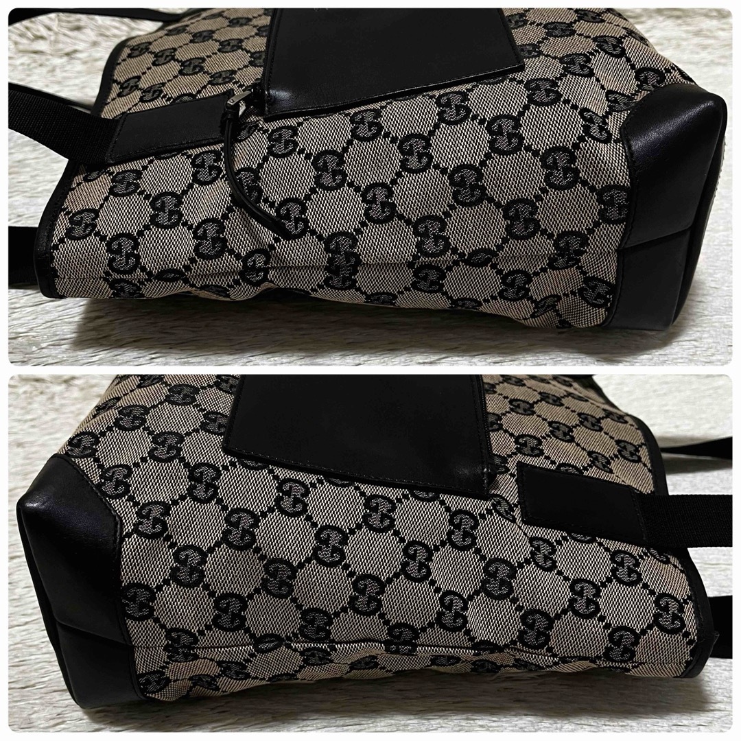 Gucci(グッチ)の623 美品✨グッチ トートバッグ 肩掛け GGキャンバス×レザー ベージュ 黒 レディースのバッグ(トートバッグ)の商品写真