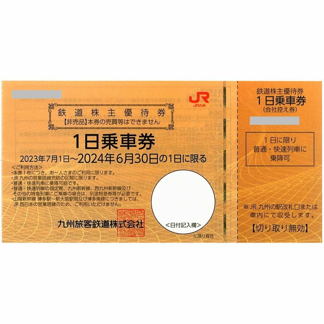 JR九州 株主優待/1日乗車券［2枚］/2024.6.30までチケット