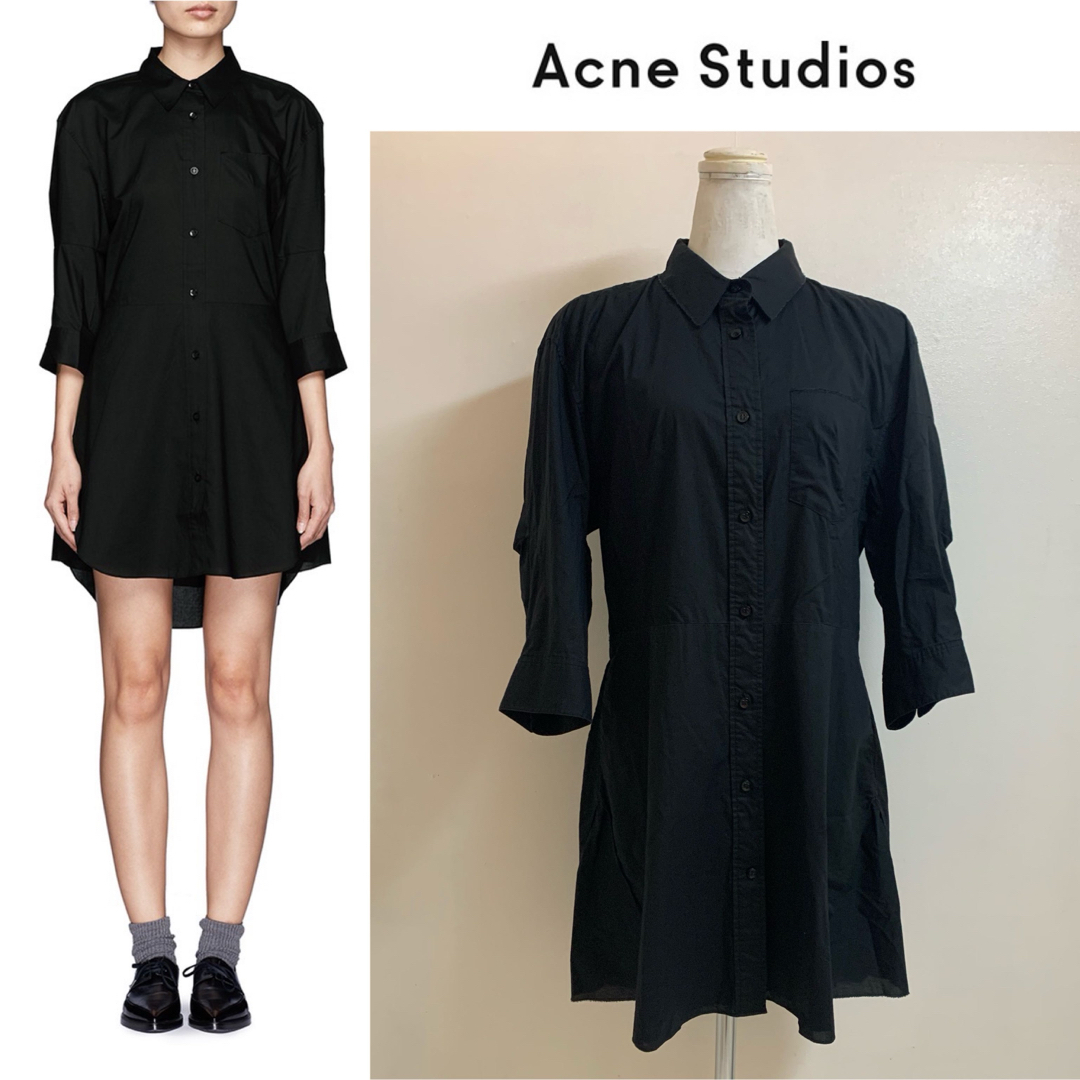 Acne Studios DEE SOLID 7分袖 シャツワンピース ブラック