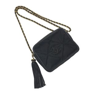 シャネル(CHANEL)の[USED/中古]CHANEL シャネル ショルダーバッグ ミニチェーンバッグ 黒 1番台 サテン×レザー ココマーク ビーズ 中古 tdc-002180-4d(ハンドバッグ)